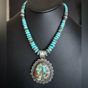 Navajo sterling silver turquoise pendant necklace etta Endito